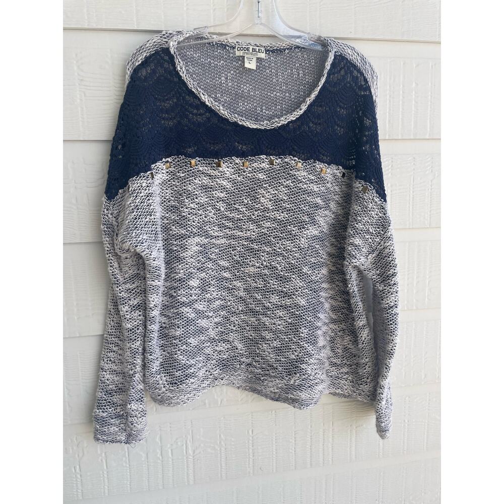 Code Blue  "Eliza" sweater LG Navy and gray with accents